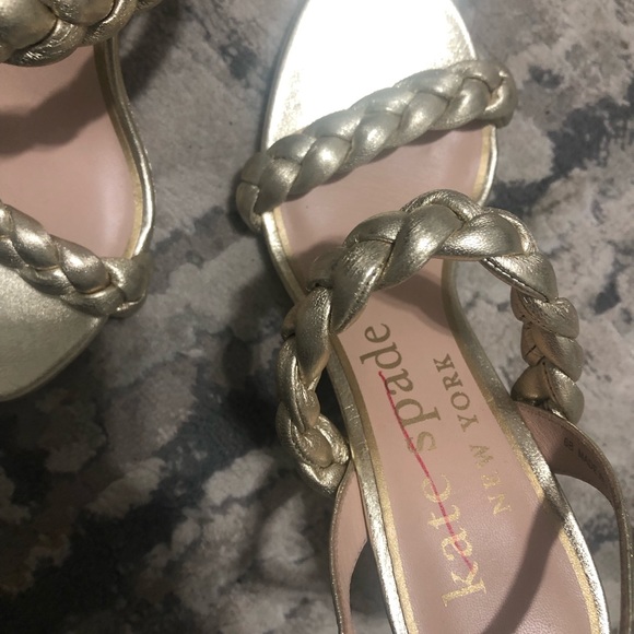 Kate Spade New York Womens Leather Braided Straps Slingback Heels Sandals Gold - Picture 7 of 10